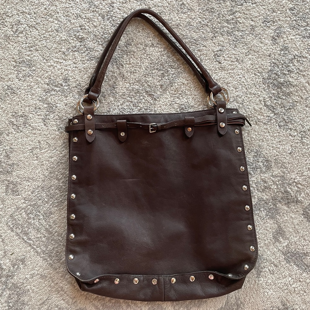 Dark Brown Genuine Leather Tote Bag Purse